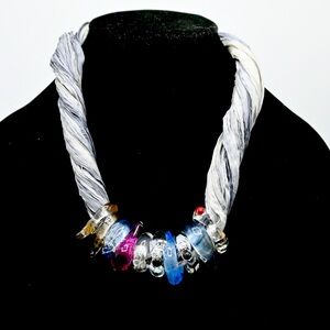 Hand blown Czech Glass and Silk Necklace